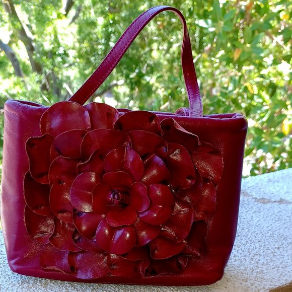 Paolo Masi Handbags - Paolo Masi Red Handbag Genuine Leather Flower Canvas Hobo Smal Bag Italy Vintage
